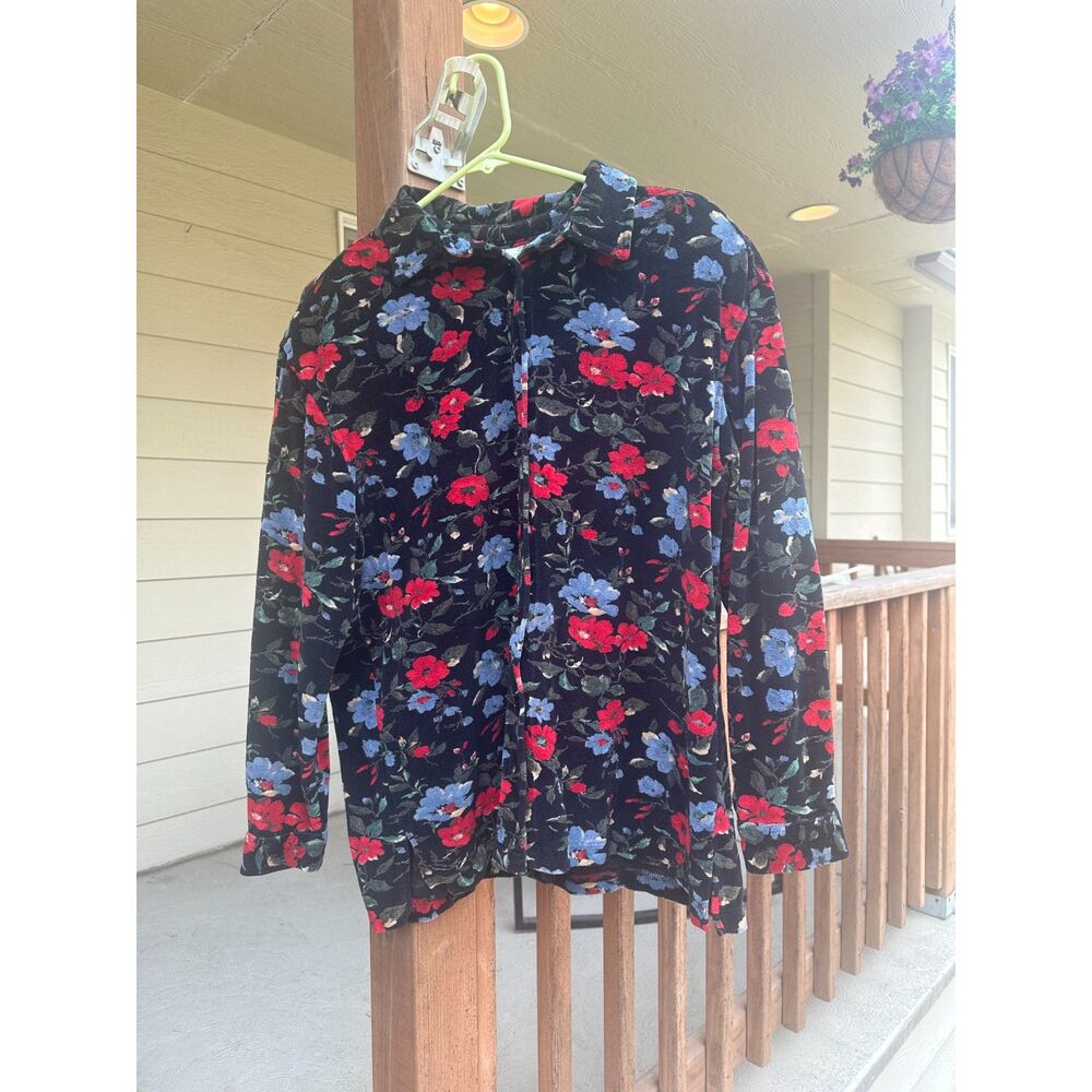 Vintage Capacity Knits Floral Velour Button Down Blouse – Women's Large